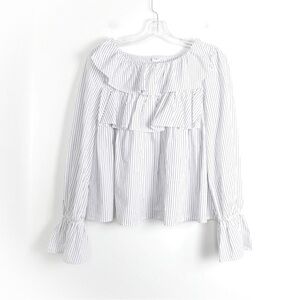 Gap white Pinstripe ruffle blouse romantic cute dressy chic top date victorian